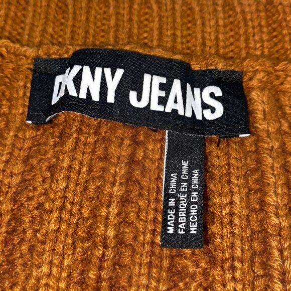DKNY JEANS Cable-Knit Drop Shoulder-Detail Sweater M Long Sleeve TIe Hem Fall Ru - Picture 9 of 10